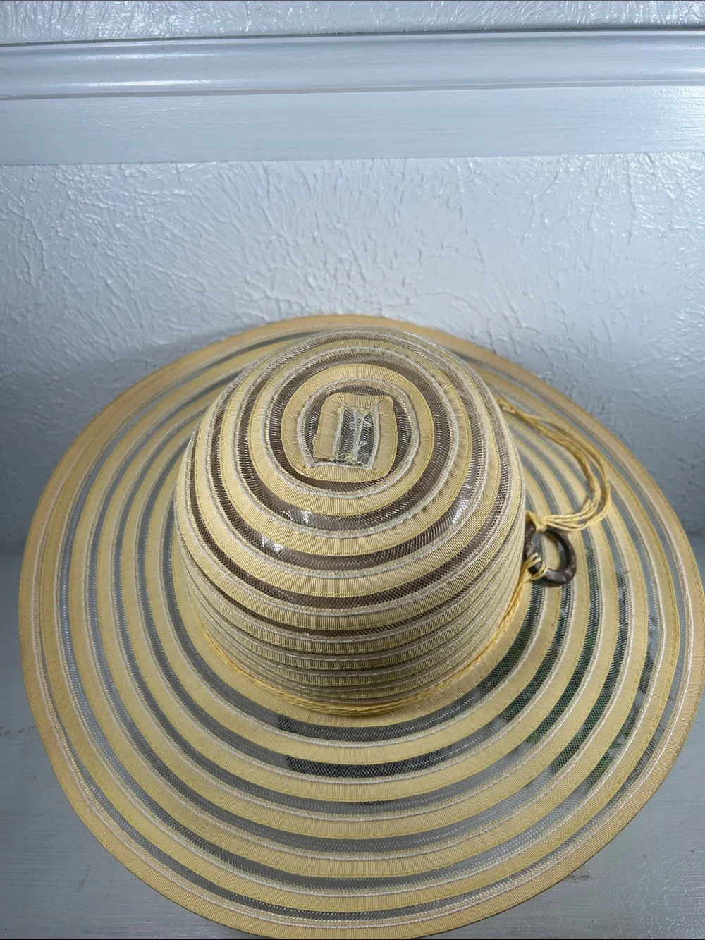 Wide Brim Sun Hat in Yellow and Beige - Lightweight Women's Summer Hat
